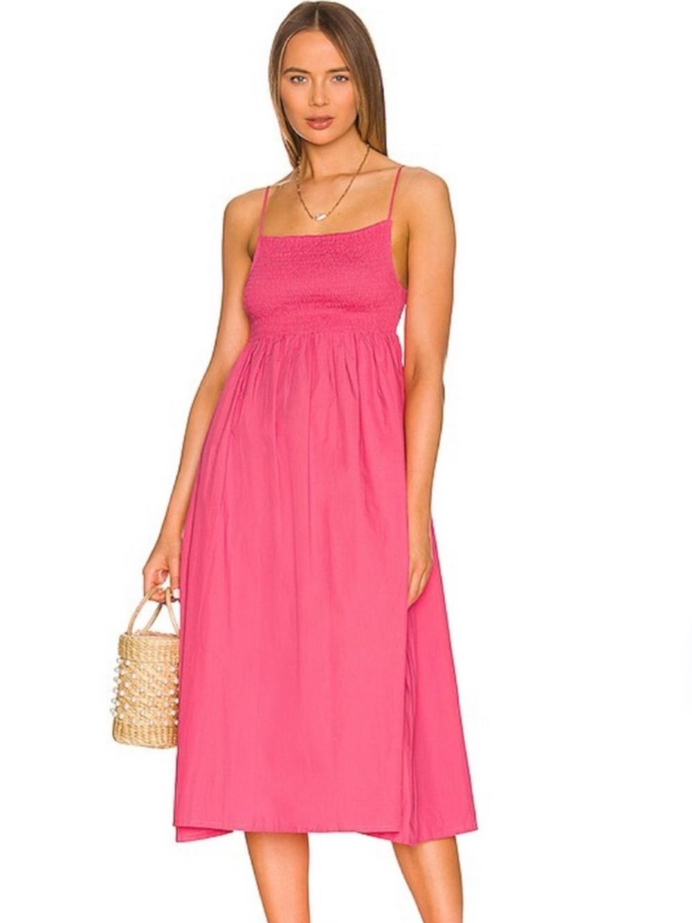 Faithfull the Brand Brissa Midi Dress Hot Pink Linen Summer S(US 2)